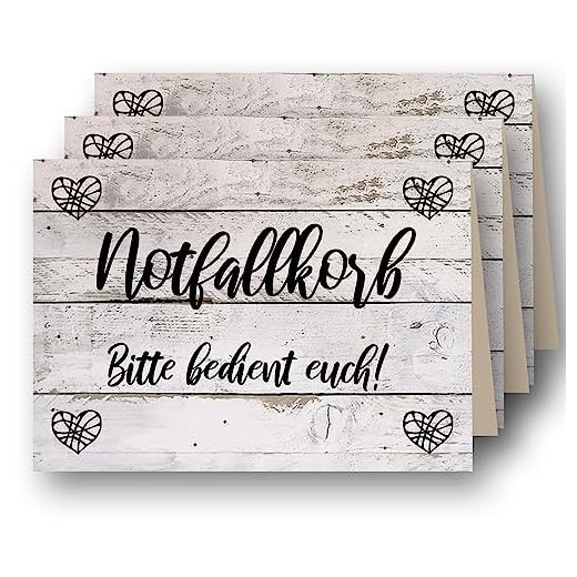 3x Karte Notfallkorb auf A6 gefalzt Schild zum Hinstellen Hochzeit Party (Shabby Chic)