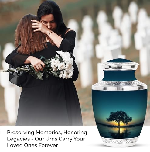 Image of Tree Cremation Urn Customized - Burial Urn for Ashes for Women - Large Decorative Urn - Personalized Urns for Human Ashes Adult Male - Funeral Urns for Ashes - 10 Inch Large with Velvet Bag