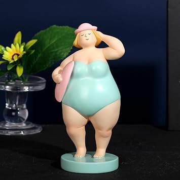 Rayberro Beach Women Figurine, Lovely Fat Women Sculpture Resin Swimsuit Woman Statue Home Office Decor Tabletop Ornament Living Room Centerpieces Handmade Crafts Decoration Gift Green