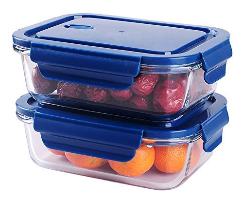 ANH MART 600 ML Glass Meal Prep Containers Locking Lids Glass Food Containers Airtight Lunch Container Microwave Oven Freezer and Dishwasher Safe SET OF 2