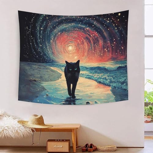 Tapisserie murale chat spatial en tissu fluide grand format 180x230