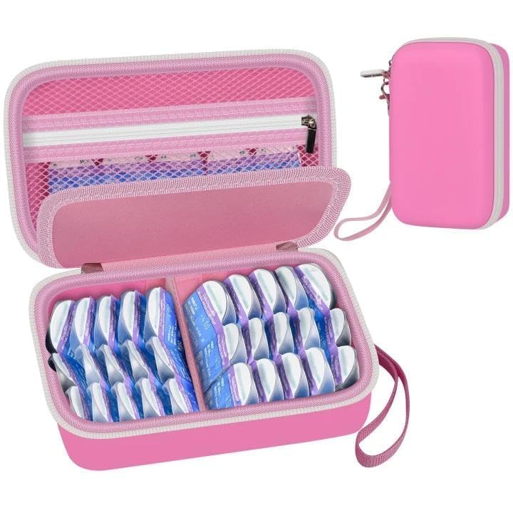 GWCASE Daily Contact Lens Case Fits 30 Disposable Daily Lenses Portable Contact Lens Storage Organizer with Mesh Pocket