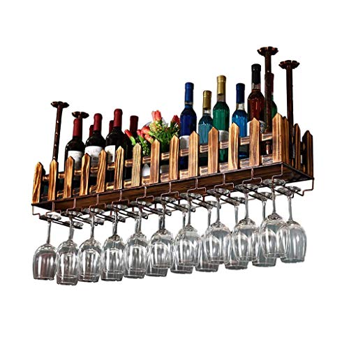 Porte-bouteille de vin en bois massif avec support de verres suspendus