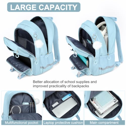 Image of School Backpack for Teen Girls, Cute College Back Pack Women, Kids Backpack | Middle Students School BookBag for Girls, 15.6 Inch Laptop Bag Travel Back Pack, Light Blue