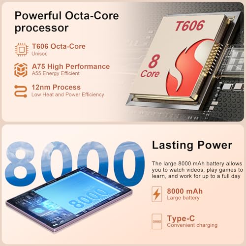 Image of 10 Inch Tablet, 22GB RAM+128GB ROM+1TB Expand, Android 14 Tablet with Keyboard and Mouse, 8000mAh Battery, 1280x800 IPS Display, Octa-Core CPU, Support BT5.0, GPS, WiFi - Purple