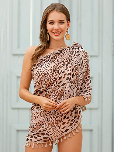 Pareo para playa semitransparente falda corta de mujer con borlas estampado leopardo 3