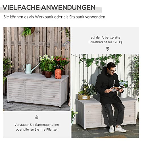 Outsunny Gartenschrank Gerätehaus Gerätescharank wasserbeständig Tannenholz dauerhaft große Raum 127 x 56 x 60 cm Grau – Bild 7