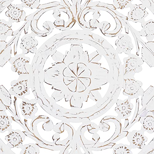 Deco 79 Wood Floral Handmade Intricately Carved Wall Decor with Mandala Design, 36" x 2" x 36", White - Image 5