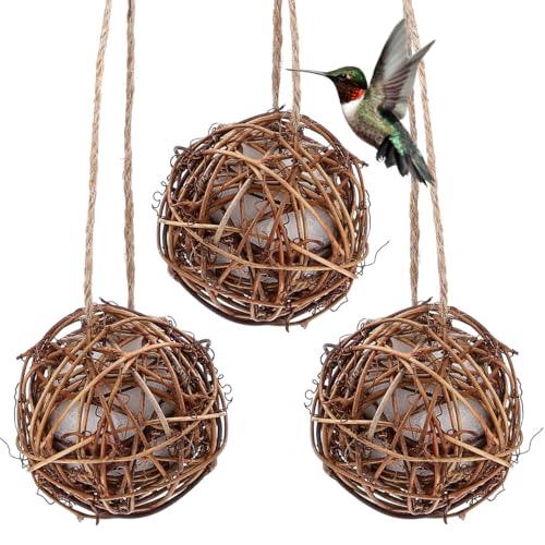 Yardwe Hummingbird Nesting Machine Set of 3 with Nesting Material Outdoor Hanging Bird Nest Decor for Garden and Backyard Wildlife Suitable for Hummingbirds and Small Birds