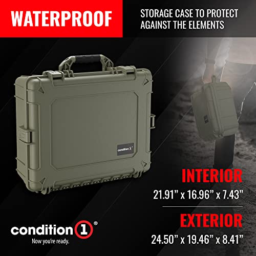 Condition 1 25" Large Waterproof Hard Case With Foam, Portable Protective Storage Box For Travel, Camera, Tool, Hunting, Military, Tactical, 25" X 20" X 8", Ranger Green #TOP1