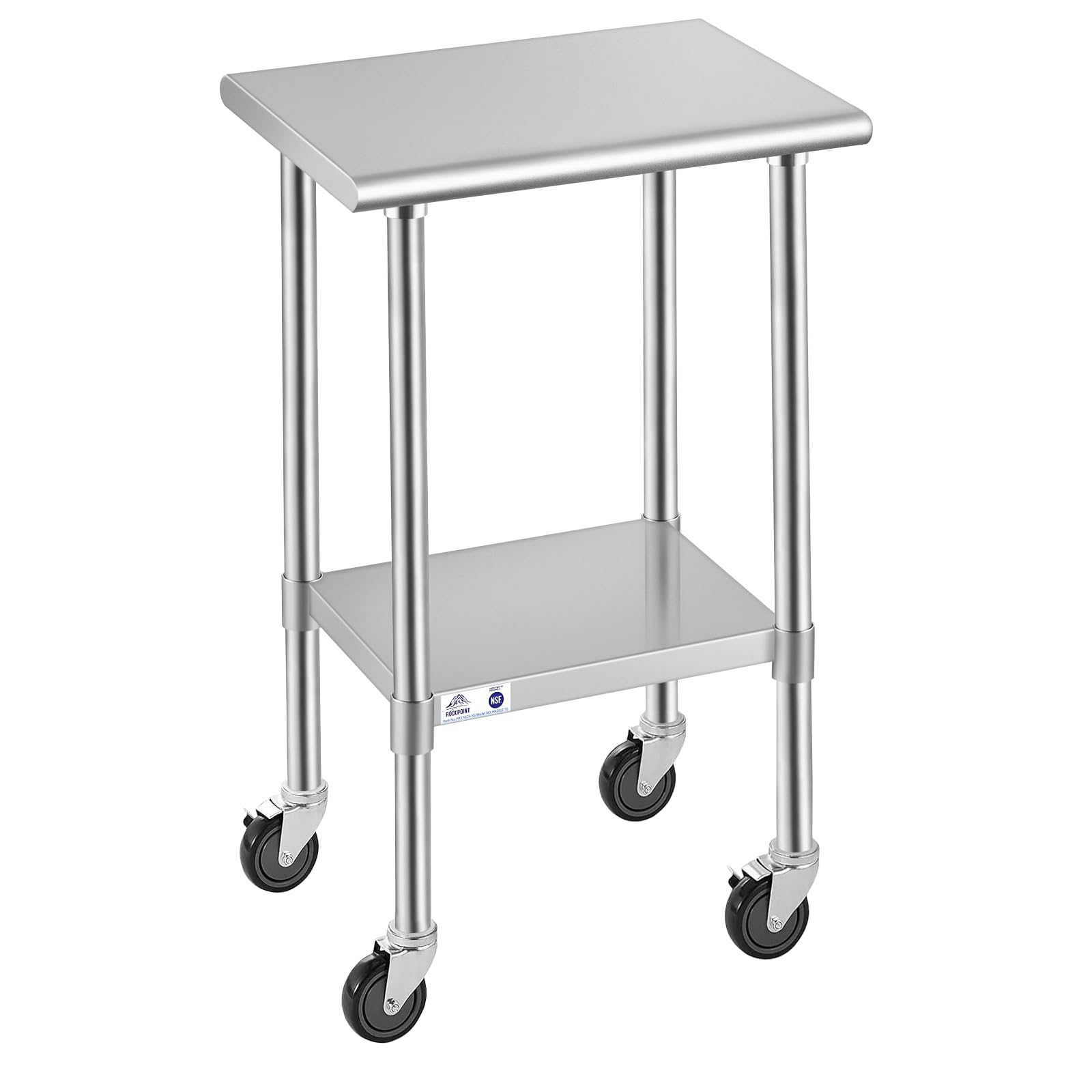 ROCKPOINT Stainless Steel Table for Prep &amp; Work with Caster Wheels 18x24 Inches, NSF Metal Commercial Kitchen Heavy Duty Table with Adjustable Under Shelf and Table Foot for Restaurant, Home and Hotel