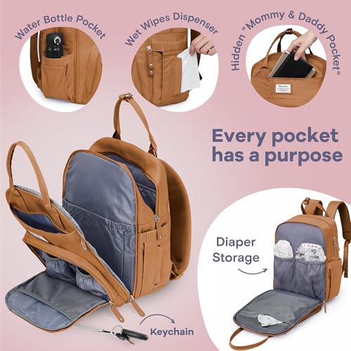 Image of RUVALINO Diaper Bag Backpack-Multifunction Baby Travel Bag with Changing pad, Insulated Bottle Holders & Pacifier Case, Large Capacity, Waterproof, Dark Brown