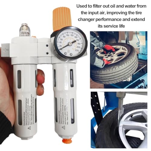 Image of RQG Tire Changer Oil Water Separator, Inline Air Pressure Regulator with Tire Pressure Gauge for Tire Changer Machine, with Connectors & Mounting Accessories, Max 230PSI