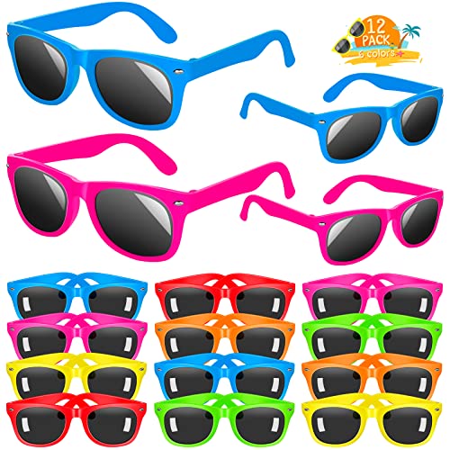 INNOCHEER Kids Sunglasses Bulk, Kids Sunglasses Party Favors Boys Girls 5-8-12, 12 Pack Neon Sunglasses for Kids Bulk with UV400 Protection, Beach Pool Birthday Party Supplies Gifts