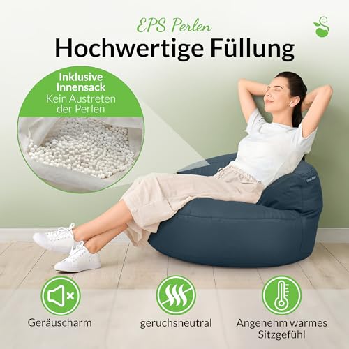 Green Bean Sitzsack Sofa mit Füllmaterial - Lounge im Sitzsack-Design 90x50cm mit ergonomischer Rückenlehne & waschbarem Bezug - Indoor und Outdoor geeignet in Dunkelblau