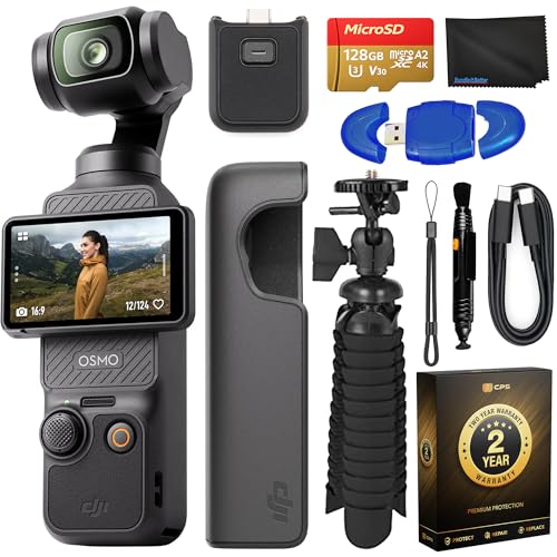DJI Osmo Pocket 3, Vlogging Cameras with 1'' CMOS & 4K/120fps Vlog Camera, Stabilization, Face/Object Tracking, Vlogging Camera Bundle with Flex Tripod,128GB Memory, 2 Year Warranty + More