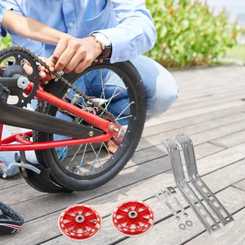 Ruedas de Entrenamiento para Bicicleta Estabilizadoras Rojas con Luz Intermitente, Soporte Universal para Bicicletas de 12 a 20 Pulgadas, Accesorios para Bicicleta para Niños y Aprendizaje miniatura 5