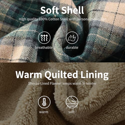 Image of Men's Cotton Plaid Shirt Jacket Fleece Flannel Sherpa Button Down