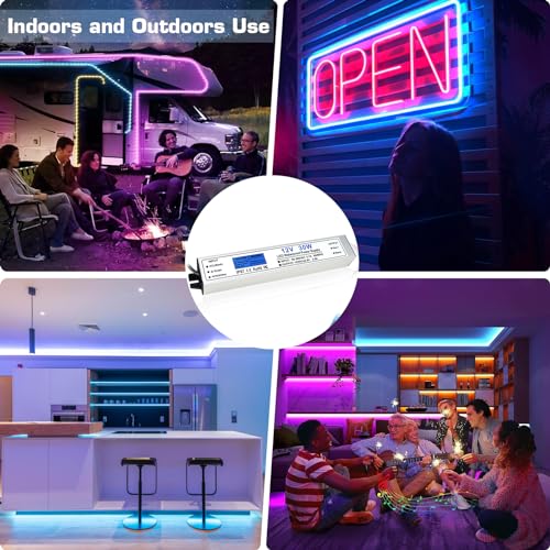 Image of LED Driver 30 Watts, IP67 Waterproof 12V Power Supply, AC 90-265V to DC 12V 2.5A Low Voltage Transformer with 3-Prong Plug 3.28ft Cable for LED Lights, Computer Project, Outdoor Use
