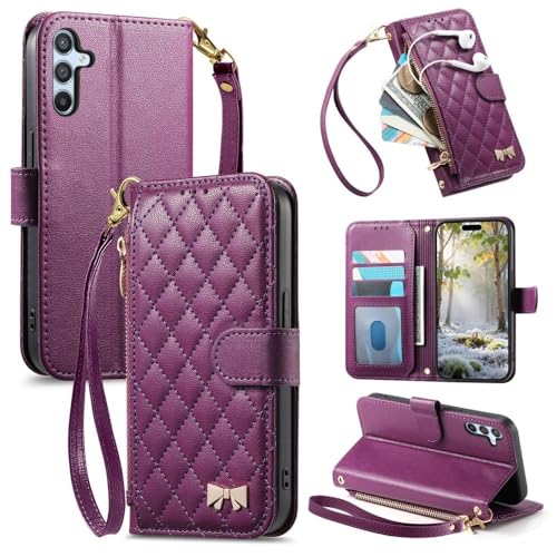 Housse de protection luxe en cuir violet avec grille arrière pour Galaxy A51 5G