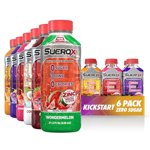 Image of SueroX Sugar Free Electrolyte Drink, Kickstart Pack, 21.3 Fl Oz, 6 Count | Sports Drink with 8 Ions, Zero Sugar, Zero Calories, Hydration & Recovery