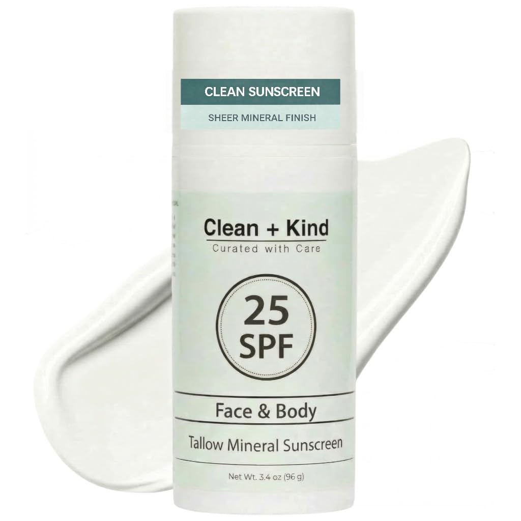 Tallow Sunscreen SPF 25 with Non-Nano Zinc Oxide – Natural Mineral, Reef-Safe & Non-Toxic Sunblock for Face & Body – Non-Greasy, Moisturizing Protection for Sensitive Skin (3.4 oz)