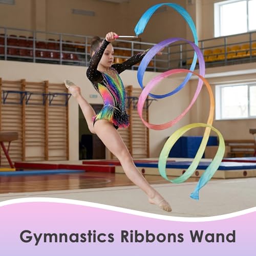 Image of YGEOMER 2Pcs 100% Pure Silk Ribbon Dancer Wand for Kids, Gymnastics Ribbon & Pastel Rainbow Streamers for Maypole Dance, Birthday Party & Easter Gift Ballerina Toys for Toddler Girls