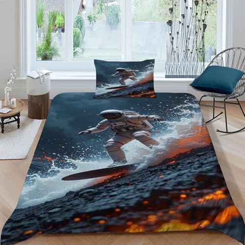 Housse de couette astronaute anti-pli lit simple microfibre douce - 3