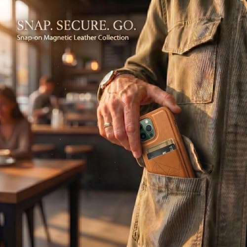 Image of amazon basics Premium Vegan Leather Back Cover with Card Holder and Integrated Mobile Stand for iPhone 12 Pro Max - Slim Shockproof Wallet Case with Geometric Stitching [Tan]