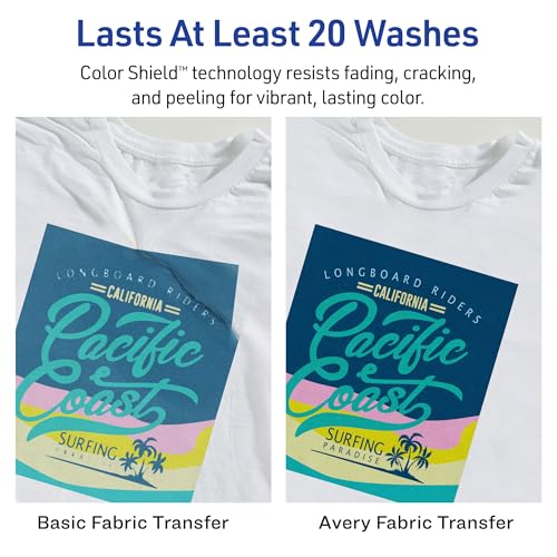 Avery Printable Heat Transfer Paper for Light Fabrics, 8.5" x 11", Inkjet Printer Compatible, 18 Sheets of Iron On Transfer Paper, Great for Custom Shirts, Uniforms, Gifts, and More (8938) - Thumbnail 3