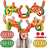 Weihnachten Aufblasbares Ringwurfspiel, 2 Stück Rentier Geweih Wurfspiel Kinder, Weihnachtsspiele Outdoor Indoor Party Spiele für Familie Draussen
