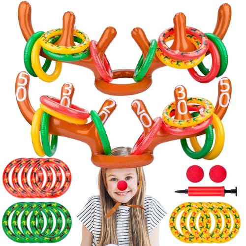 Weihnachten Aufblasbares Ringwurfspiel, 2 Stück Rentier Geweih...