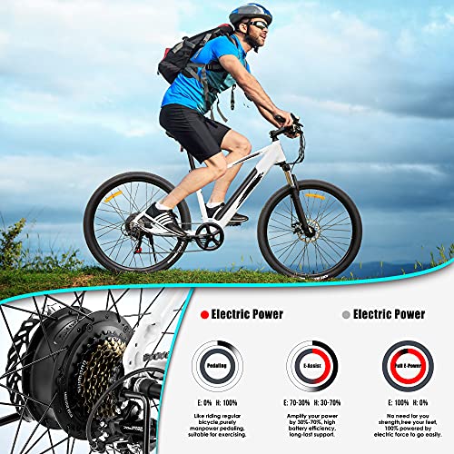 27.5" Electric Bike 350W Electric Bicycle 7-Gear 20Mph With 36V 10.4Ah Lithium Battery, Aluminum 700C Electric Mountain Bike/Commuter Electric Bicycle/Trekking E-Bike For All Terrain (White) #TOP1