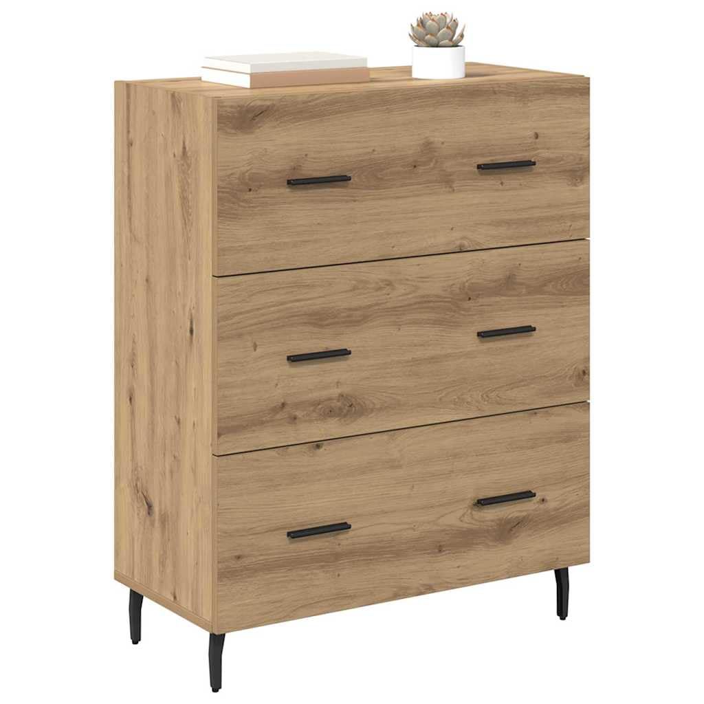 Aparador de 69,5 x 34 x 90 cm, madera de roble Artisana de hierro, diseño moderno con cajón, resistente y duradero, para salón, pasillo, dormitorio