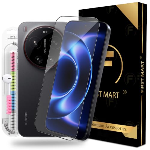 Image of FIRST MART Tempered Glass for Xiaomi 17 Ultra, 9H 0.3 mm Full-Glue Screen Protector with Cable Protector, 3D Edge-to-Edge, HD Clear, Case-Friendly, Black, Pack of 1