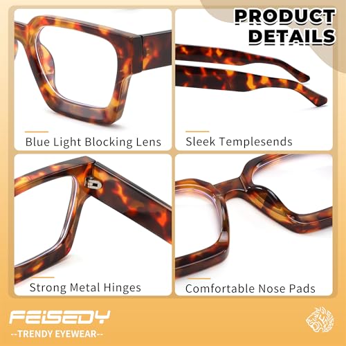 Image of FEISEDY Retro Blue Light Blocking Glasses for Women Men 90s Classic Rectangle Frame Thick Chic Computer Eyeglasses B2383R