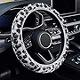 KAFEEK Elastic Long Microfiber Plush Steering Wheel Cover for Winter Warm , Universal 15 inch, Anti-Slip, Odorless, Leopard Gray