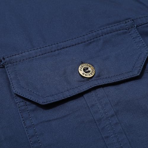 Zyvrenix Men's Long Sleeve Button Down Shirts with Pockets Deep Blue 3XL - image 4