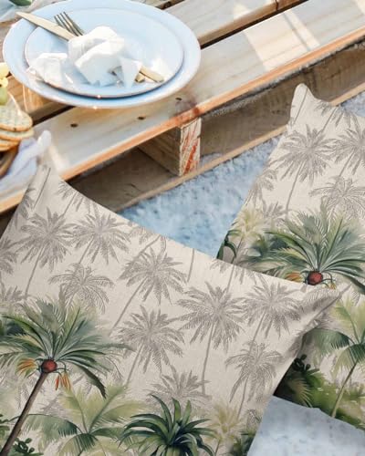 HELLOWINK Outdoor Pillows Waterproof Pillow Covers Set of 2 Farmhouse Tropical Palm Tree Polyester Throw Pillow Covers Garden Cushion Case for Patio Funiture Sofa Decoration 26x26inch Summer Plant