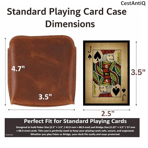 Image of Premium Full Grain Leather Playing Card Case, Zippered Playing Card Holder for Poker Bridge Cards, Durable Leather Card Deck Storage Organizer Travel Card Carrying Pouch Multi Purpose Wallet