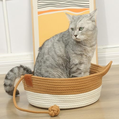 Lit tissé pour animal domestique rond en corde de coton multicolore