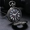 Vintage Black Pocketwatch Roman Number Quartz Steampunk Pocket Watch Women Man Necklace Pendant with Chain #3