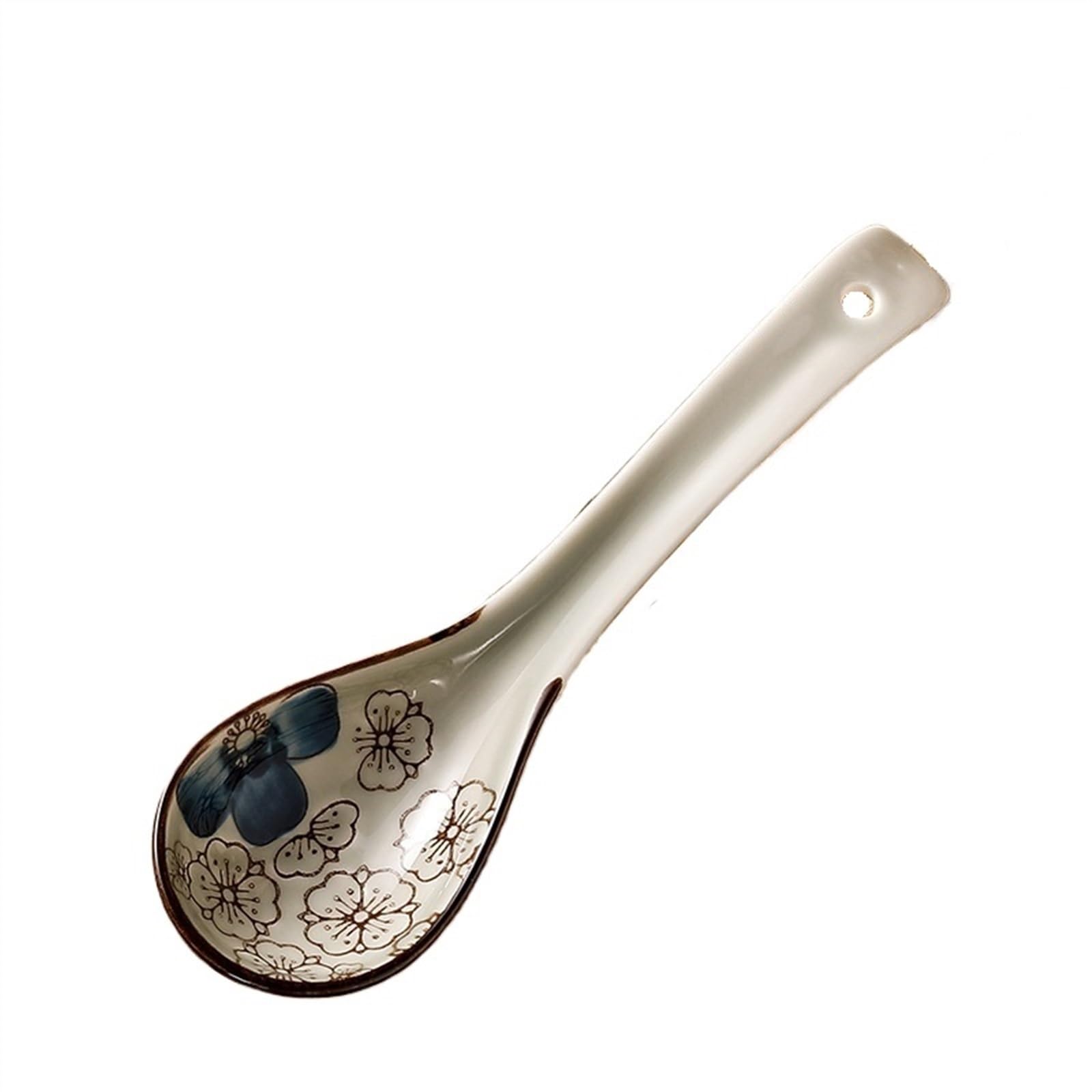 Soup Spoon Retro Chinese Style Porcelain Spoons, Asian, Ramen, for Wonton, Noodles, Ceramic Rice Ice Cream Scoop(K)