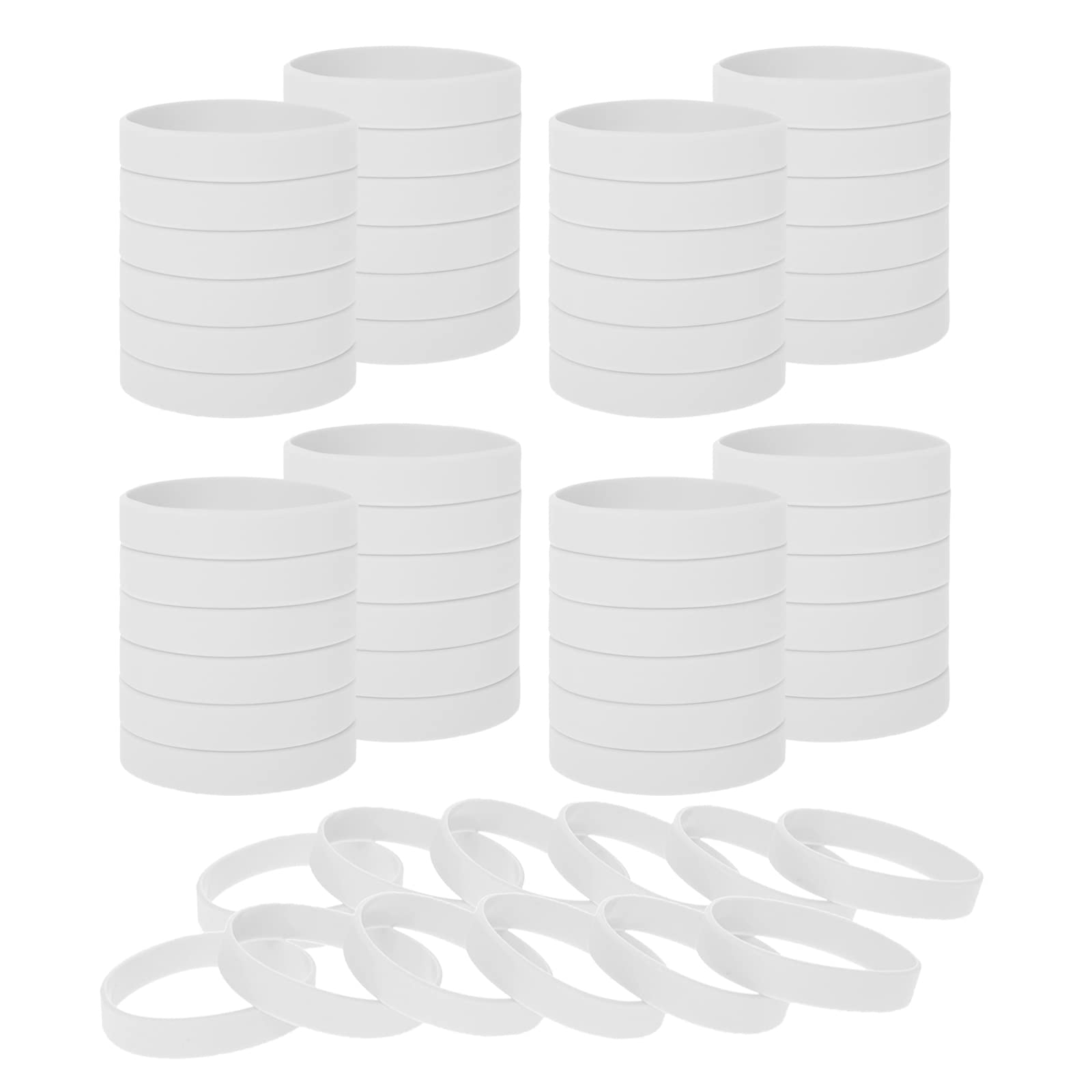 Muka 60 PCS Silicone Bracelets Colored Rubber Wristband for Events-White-Adult: 8 x 1/2 inch