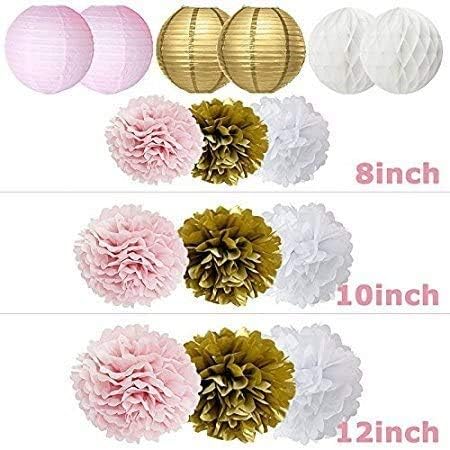 KCHEX 40 Pcs Baby Shower Decorations & White Tablecloth, Its A Girl & Baby Shower Banners, with Colorful Pompoms, Paper Lanterns, Balloons, Honeycomb Balls
