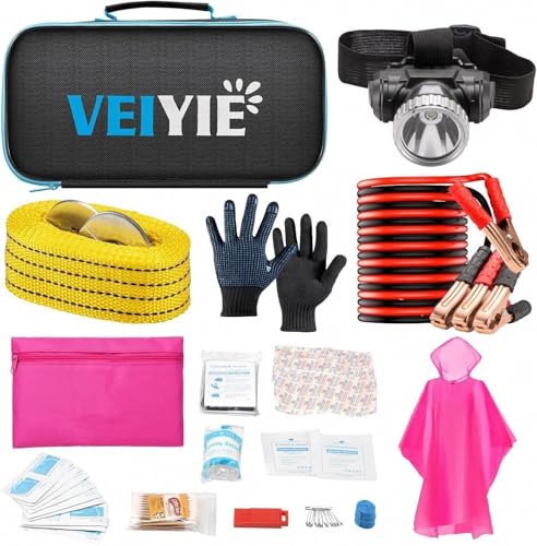 Car Roadside Emergency Kit with Jumper Cables, Car First Aid Kit Emergency Kit for Vehicles, Car...