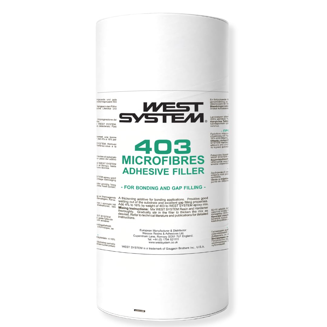 WEST SYSTEM 403 Microfibres Filler 800g - Thickens Epoxy for Wood, Marine & Fibreglass Repair - Waterproof, Multi Purpose Adhesive Powder for 2 Part Epoxy - for Interior & Exterior Use
