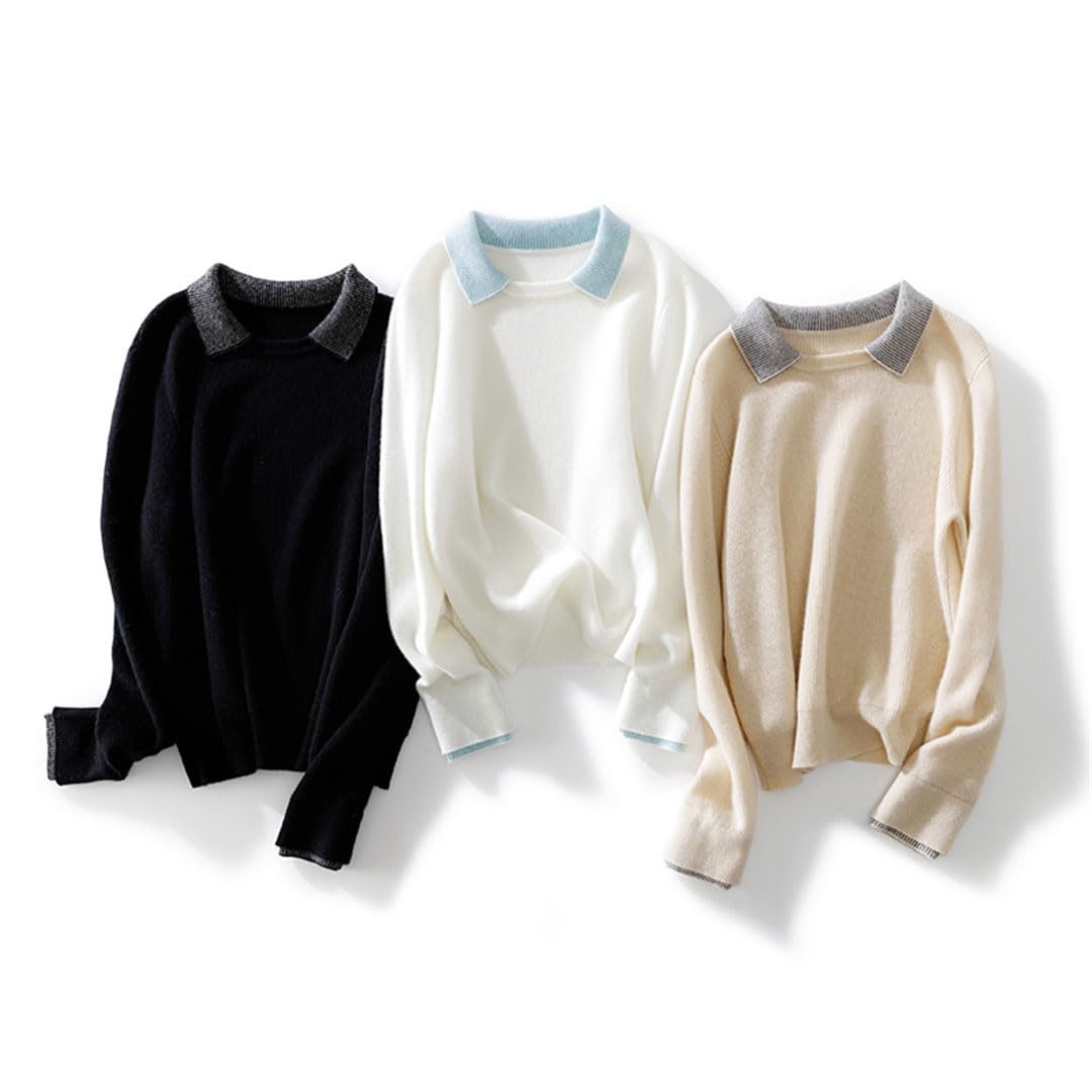 Vogrtcc Maglione Girocollo da Donna Top in Cashmere A Maniche Lunghe in Lana A Maglia Larga