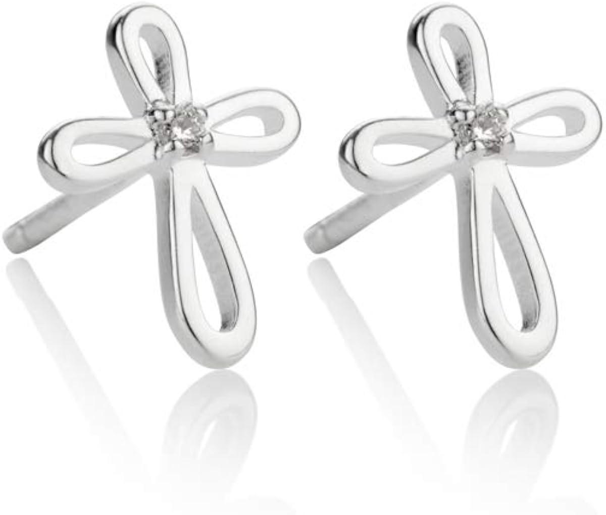 Molly Brown London Hypoallergenic Sterling Silver Cherish Diamond Cross Earrings. Ideal for Holy Communion Gifts for Girls Flower Girl and Bridesmaids Gifts