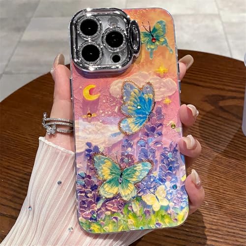 Coque iPhone 11 premium papillon lavande et support diamant luxe